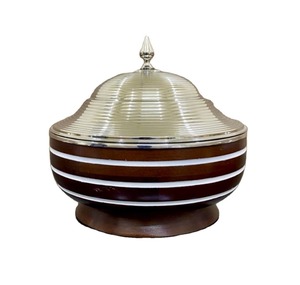 Grey Floral Round Glass Hot <b>Pot</b> with Lids Food Warmer <b>Set</b> to Keep Food Warm Kitchenware Stainless Steel Wooden - Product Image 1