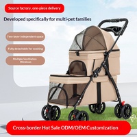 Poussette double pour animaux de compagnie avec deux compartiments séparés, des capots en maille et un cadre pliable pour chats et petits chiens