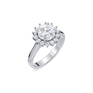 IGI Certified Round Cut Lab Grown Diamond Floral Halo Engagement & Wedding <b>Ring</b> in Solid 925 Sterling Silver - Product Image 1