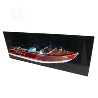 Modelo de Barco de Madera Artesanal de Lujo Riva Aquamarina de 70 cm, Diseño Rústico, Escultura de Pared con Marco para Decoración Náutica del Hogar u Oficina