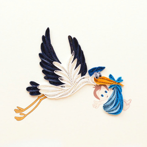 Tarjeta de Quilling con Diseño de Cigüeña con Cría, Tarjeta de Felicitación Hecha a Mano con Sobre, Arte en Papel, Regalo para Bebé - Product Image 2