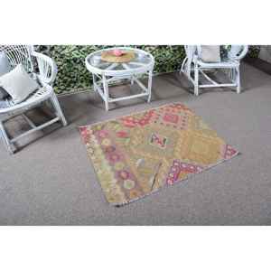 Tapis vintage 2,9 x 3,7 pieds, tapis rose uni en laine - Product Image 3