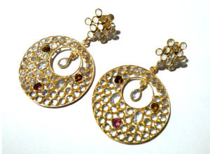 Boucles d'oreilles clous en argent 925 faites à la main avec zircon polki et tourmaline, style bohème hippie, cadeau de mariage, bijoux pour femmes - Product Image 2