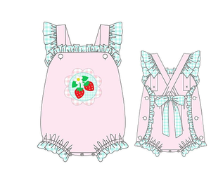 <span class=keywords><strong>Ensemble</strong></span> de vêtements d'été pour enfants pour filles <span class=keywords><strong>rose</strong></span> à volants bulles fraise Plaid broderie bébé élégant deux pièces ensembles pour enfants - Product Image 3