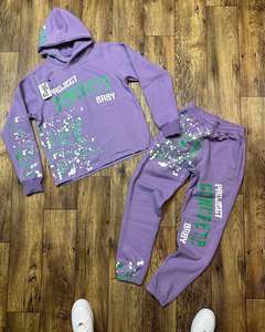 Conjunto de chándal con capucha de dos piezas de gran tamaño vintage con apliques bordados personalizados, chándal lavado ácido, ropa de calle transpirable para invierno - Product Image 1