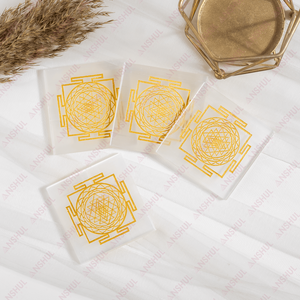 AAA Quality 3 Inches Selenite Crystal Square Plate Gold Carving-Shree Yantra Eco-Friendly Meditation Use Anshul Impex - Product Image 4
