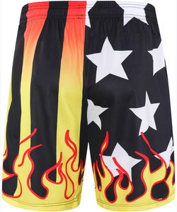 Nouvel Arrivage – Short de Basketball Personnalisé avec Logo, Imprimé Flamme Jaune et Noir, Taille Élastique et Cordon de Serrage, en Maille Respirante – Vêtement de Sport en Gros - Product Image 2