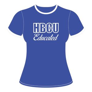 HBCU mujeres educadas Chenille contraste Trim Ringer camiseta azul con letras bordadas blancas algodón Colegiata vida griega - Product Image 2