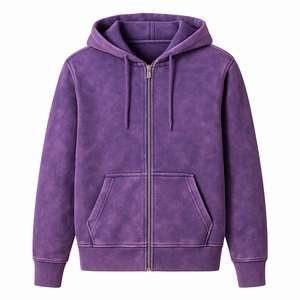 Ensemble pantalon de survêtement en coton épais et sweat à capuche zippé avec applique brodée à l'acide personnalisée - Product Image 1