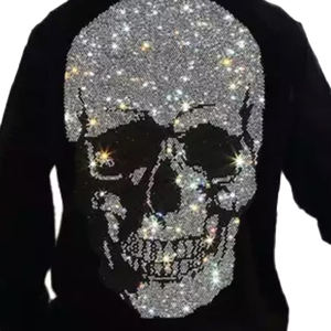เสื้อฮู้ดแบบสวมหัวโลโก้กะโหลกศีรษะประดับพลอยเทียมประกายเพชรสำหรับผู้ชายไซส์ใหญ่พิเศษเสื้อฮู้ดแบบ2025สไตล์วินเทจ - Product Image 2