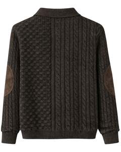 Suéter Polo de Punto Trenzado con Textura Mixta Personalizado para Hombre, Manga Larga, Cuello con Botones, Jersey de Invierno con Parche en el Codo en Color Marrón Oscuro - Product Image 2