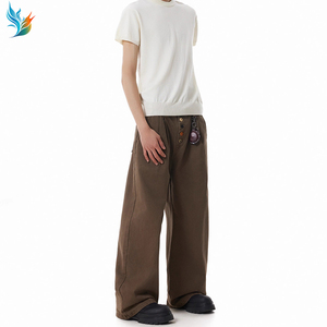 Fabricante Streetstyle 100% algodón Vintage lavado pierna ancha Retro envejecido barro teñido suelto hombres Denim Jeans - Product Image 6