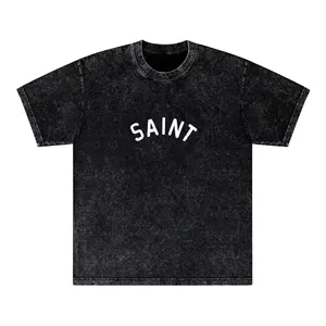 2025 personnalisé col rond goutte épaule lavage t-shirt Streetwear surdimensionné poids lourd 100% coton Vintage lavé t-shirt pour hommes - Product Image 3