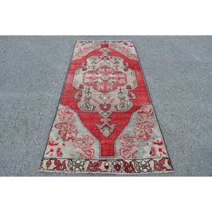 พรมขนสัตว์สีเบจสีแดงวินเทจขนาด3.5x8.1ฟุตพรมสี่เหลี่ยมขนาดใหญ่สไตล์ตุรกีขนาด10มม. น้ำยางนามธรรมสำหรับตกแต่งห้องโถง - Product Image 1