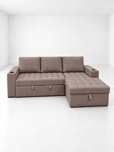 Sofá Cama Moderno de Tela Acolchada, Multifuncional, en Forma de L, con Almacenamiento y Portavasos, para Sala de Estar, Hotel, Villa - Product Image 1