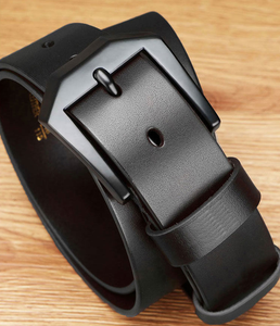 Cinturón de hombre de estilo Formal de cuero de vaca genuino 100% de alta calidad, patrón sólido, hebilla de aleación duradera ligera ecológica - Product Image 3