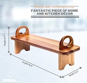 Tabla de servir de madera de acacia en soporte, plato de servir de madera elevado contemporáneo, estante de mostrador de decoración del hogar elegante acabado a mano - Product Image 2