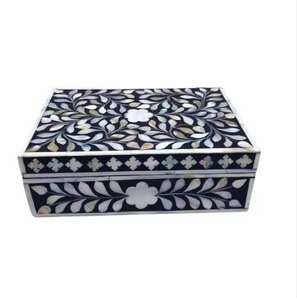 กล่องเครื่องประดับฝังกระดูกในกล่องเครื่องประดับฝังกระดูกแบบ2025สลักลายใบไม้สีดำและสีขาวสำหรับตกแต่งบ้านตามสั่ง - Product Image 6