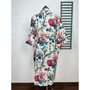 Floral Boho Handprinted Cotton Kimono <b>Robe</b> <b>Beach</b> Cover-Up Swimsuit - Product Image 3