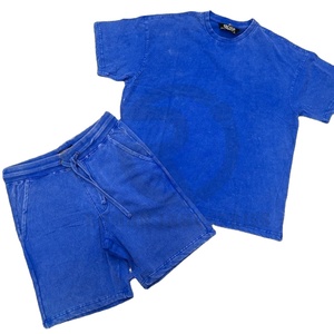 Men's 100% Cotton Oversized T shirt Pocket <b>Short</b> Set 2 Pieces Fashionable Sweat <b>Short</b> with Custom Logo Winter Printed Techniques - Product Image 3