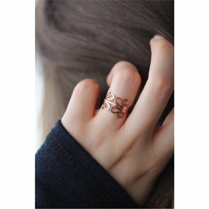 New Fashion Delicate Copper Leaf Bypass <b>Ring</b> Adjustable Boho Tropical Feather <b>Open</b> <b>Ring</b> Custom Jewelry Wholesale Minimalist <b>Ring</b> - Product Image 3