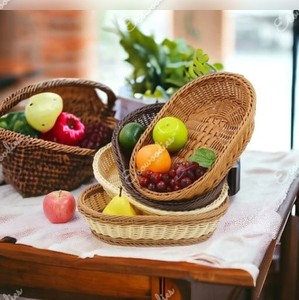 Handmade Food Storage Wicker Basket Pantry Organization and Storage Oval Serving Bowls Display Basket Household Snack Storage - Product Image 2