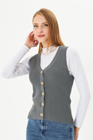 Chaleco de Pana Tejido para Mujer, Estilo Casual y Elegante, Prenda Exterior de Verano de Algodón con Decoración de Botones, Largo hasta la Cintura