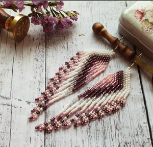 Macaron Pastel Pink and <b>Green</b> Tassel <b>Earrings</b> - Lightweight Cotton Statement <b>Earrings</b> Fringe Tassel <b>Earrings</b> - Gold - Long - Product Image 2