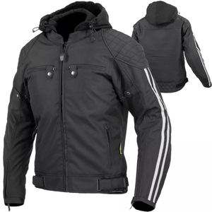 Blouson de moto noir pour homme avec protections, équipement de course textile personnalisable, grandes tailles disponibles - Product Image 1