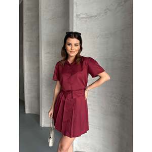 ชุดเซ็ตสองชิ้นกระโปรงและเสื้อเชิ้ตสีเบอร์กันดีสำหรับผู้หญิงจาก Mybeefashion - ชุดผ้าฝ้ายผสมที่สวมใส่สบายสำหรับทุกวัน - Product Image 1