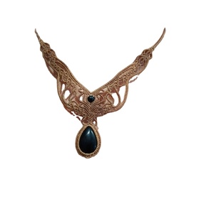 <b>Light</b> Brown Stone and Black Agate Beads Micro Macrame Necklace Chain Anniversary Gifts for Mom Lover - Product Image 1