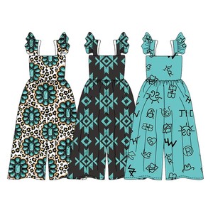 Pagliaccetto personalizzato per bambini e bambine estivo intero stile senza maniche con stampa floreale Hawaii tute con volant per bambine - Product Image 1