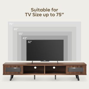 Mueble de Entretenimiento de Madera Extra Largo, Estilo Moderno de Mediados de Siglo, con Iluminación LED, Mueble para TV con Vidrio Estriado, Muebles para Sala de Estar - Product Image 5