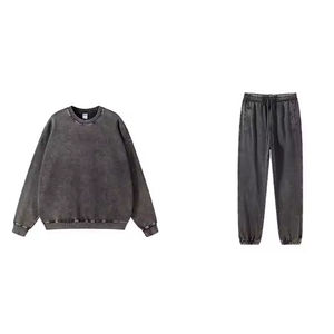 Acid Washed <b>Tracksuits</b> OEM ODM Crewneck Set sweatshirt and Sweatpants Set <b>Plain</b> <b>Tracksuits</b> for Men Manufacturer Process Impex - Product Image 4