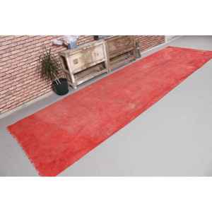 Alfombra Vintage, Alfombra Turca de 3.9x12.9 pies, Alfombra de Lana a Cuadros Rojos - Product Image 4
