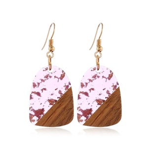 Fashionable Resin & Wood Hoop <b>Earrings</b> <b>Cute</b> Gold Plated Glitter Handmade High Quality Bohemian Style Women's Jewelry for Woman - Product Image 2