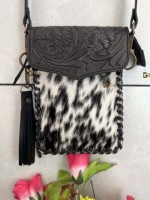 Sac bandoulière en cuir véritable de vachette, sculpté à la main, petite taille, pochette pour téléphone, sac à main avec pompon décoratif et fermeture éclair, pochette de poignet