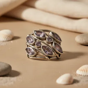 925 <b>Silver</b> <b>Statement</b> <b>Ring</b> with Natural Garnet Zircon for Women Plain Fine Jewelry with Setting Inlay Men's <b>Ring</b> Option Available - Product Image 2