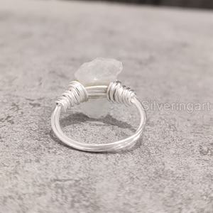 Bijoux en pierre brute Bague pour femme Pierre de lune arc-en-ciel naturelle Pierre de naissance de juin Bijoux en fil métallique Bague en argent sterling 925 - Product Image 5