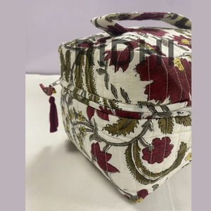 Trousse de Toilette Matelassée en Coton avec Fermeture Éclair, Grande Taille, Rouge Prune, Style Vintage, Réutilisable, pour Usage Quotidien - Product Image 5