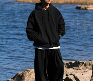 Sweat à capuche mode épaules dénudées pull-over lourd couleur unie à capuche sweats à capuche amples Logo imprimé blanc vêtements de travail de grande taille - Product Image 3