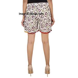 Women's Summer Shorts with Floral Block Print 100% Cotton <b>Elastic</b> Waist Breathable Nightwear - Product Image 5