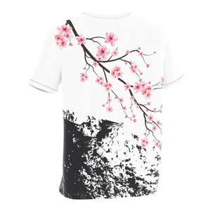Men's White Short Sleeve <b>Tie</b>-Dyed <b>Knitted</b> Breathable Casual O-Neck Regular Fit T-Shirt Cherry Blossom Mountain Print Cotton - Product Image 6