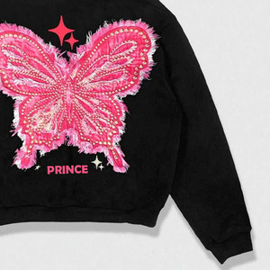 Personalizado doble cremallera manga de diamantes de imitación casual streetwear caída hombro figuras transpirable ecológico sudaderas de punto - Product Image 4