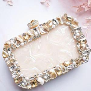 Artistic Resin Purse Jewelry <b>Box</b> With Crystal Embellishment And Gold Flower Top For <b>Wedding</b> Decoration - Product Image 4