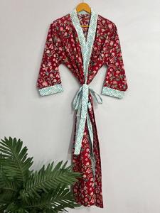 Vestido Kimono de Algodón Hecho a Mano, Ropa de Dormir de Verano, Estampado Floral, Hasta el Suelo, Bata de Dama de Honor, Cubierta de Playa, Vestidos Informales - Product Image 3