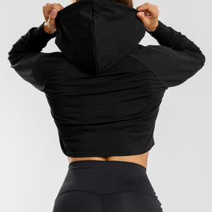 เสื้อฮู้ดสตรีทแบบสวมหัวระบายอากาศได้ดีปรับได้สำหรับผู้หญิงเสื้อฮู้ดโชว์ไหล่ตกเสื้อครอปลำลองโลโก้ตามสั่ง - Product Image 2