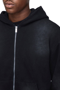 Sudadera con Capucha y Cremallera de Latón Resistente, de Alta Calidad, 100% Algodón, Invierno, Manga Larga, Color Negro Sólido, Lavado Ácido - Product Image 2