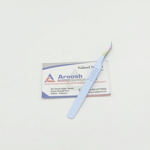 Vente en gros 45 degrés Dumont pince à épiler en acier inoxydable enduit bleu bébé Logo personnalisé pointu pour l'extension des cils - Product Image 5