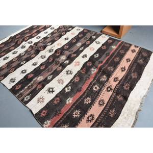 Kilim Marron Beige Laine Tapis 5.8X9.3 ft Turc Plat Armure Salon Tapis En Peluche Rectangle Couloir Patchwork Conception Latex - Product Image 4